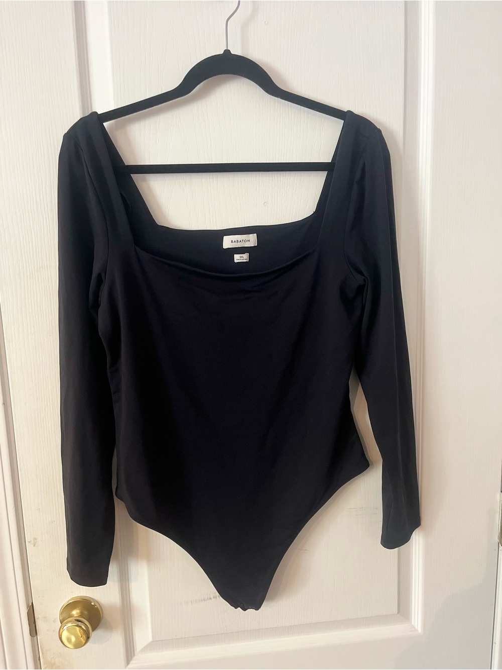 Babaton Black Long-Sleeve Square-Neck Bodysuit